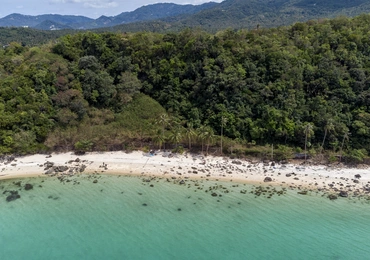 Land Plot on Samui Unique 27 Rai oceanfront land drone view