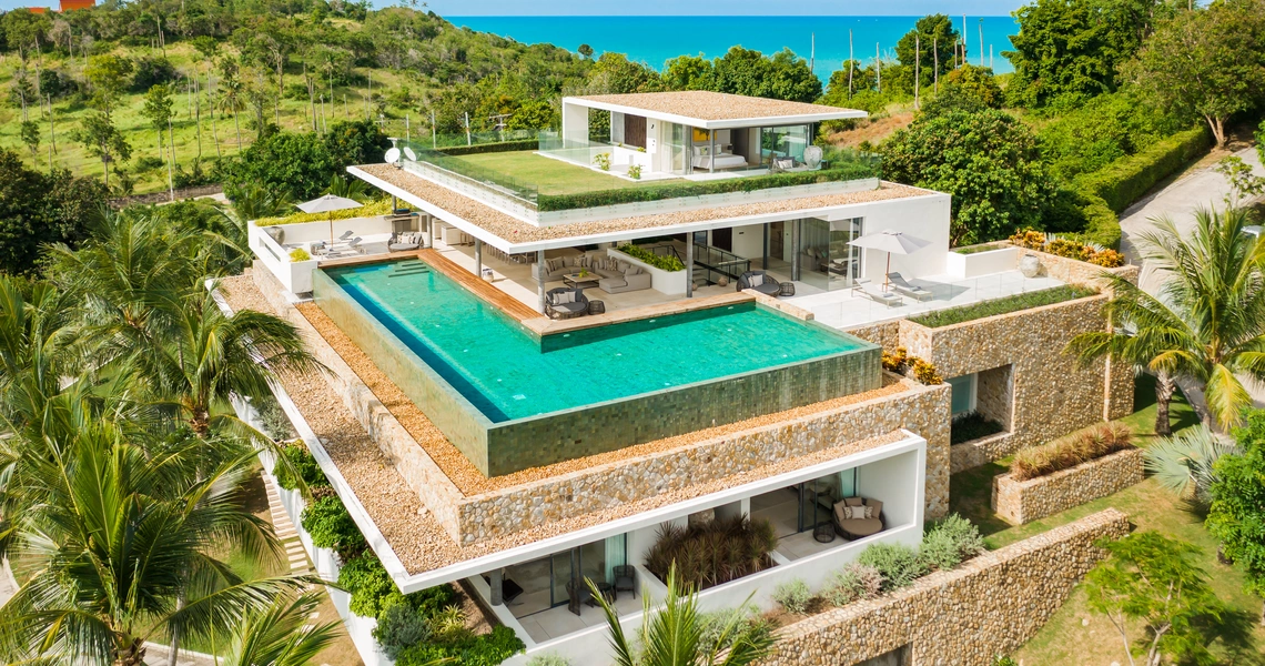 Luxury villas on Samui 6 Bedroom Pool Villa in Samujana drone view
