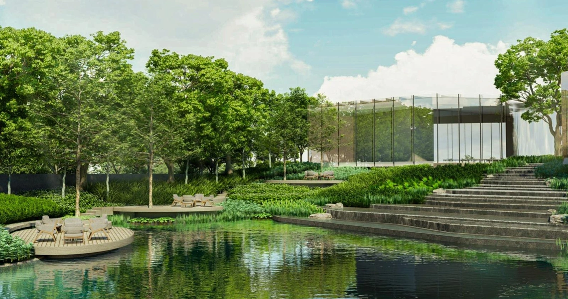 Botanica Hythe luxury condo - Grand Avenue promenade and lake