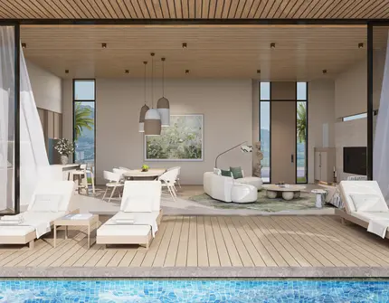 AYANA Soluna Villas pool with deck chairs