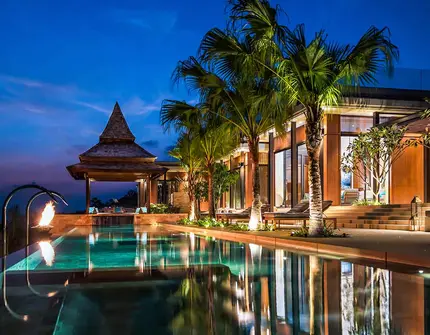 Layan Residences by Anantara luxury villa swimming pool at night