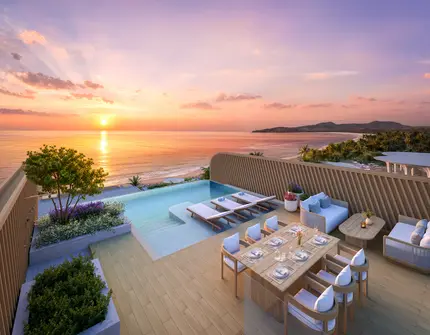 Banyan Tree Beach Residences Varuna - pool sun deck with sunset view