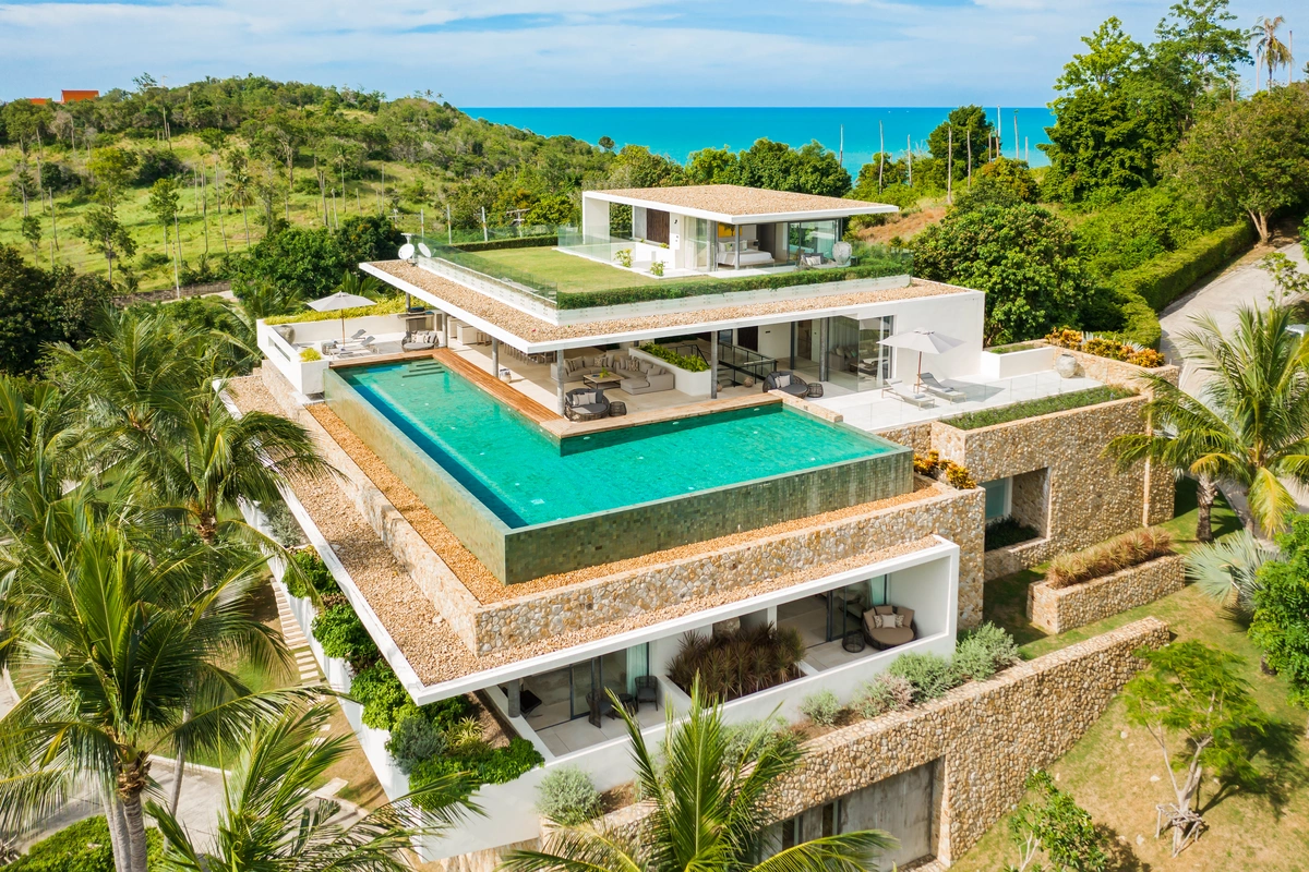 Luxury villas on Samui 6 Bedroom Pool Villa in Samujana drone view