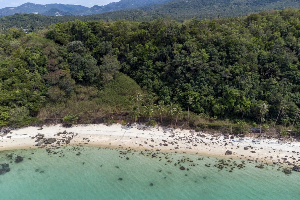 Land Plot on Samui Unique 27 Rai oceanfront land drone view