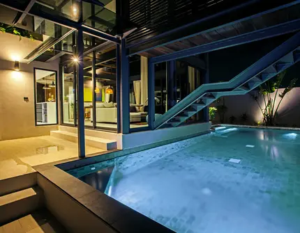 Riverhouse Phuket 3 bedroom villa swimming pool at night