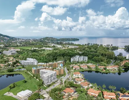 Laguna Aster Phuket luxury condo - aerial view of condo and Laguna