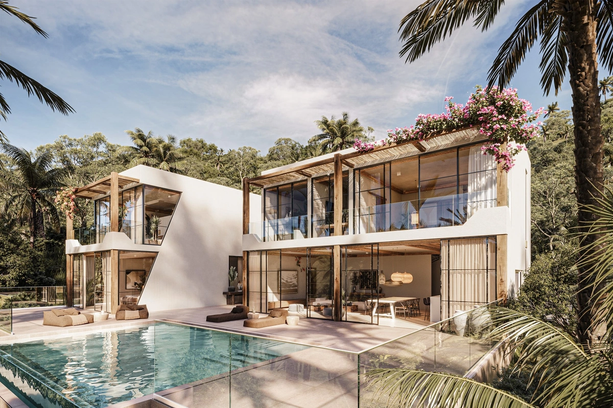 Chandra Samui designer villas - villa exterior pool angle