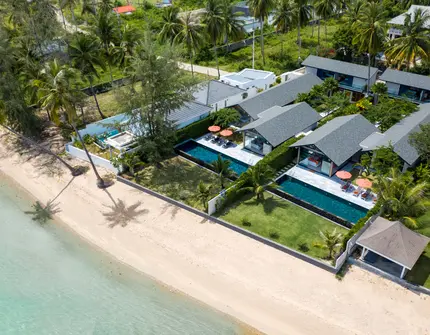 Luxury villas on Samui 5 Bedroom Beachfront Villas in Baan Talay drone view