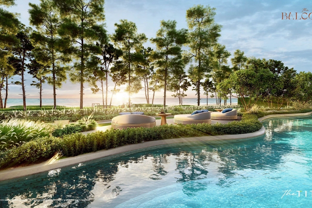 The Balcony beachfront condo Phuket - sun beds overlooking Nai Yang beach