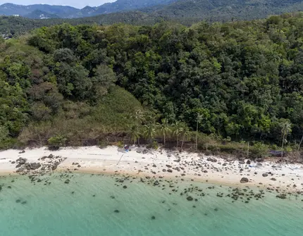 Land Plot on Samui Unique 27 Rai oceanfront land drone view