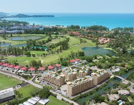 Laguna Golf Residences Hibiscus - aerial view on condo, golf and sea