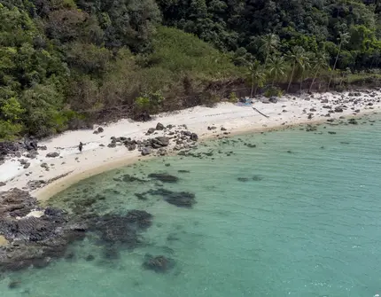 Land Plot on Samui Unique 27 Rai oceanfront land drone view