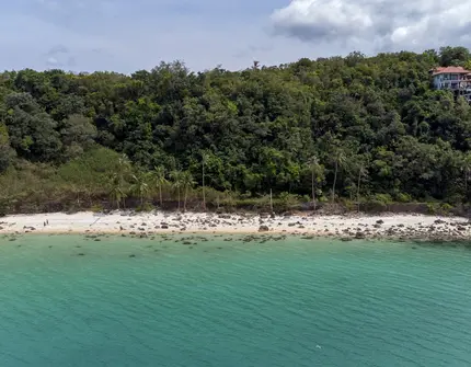 Land Plot on Samui Unique 27 Rai oceanfront land drone view