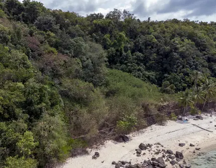 Land Plot on Samui Unique 27 Rai oceanfront land drone view