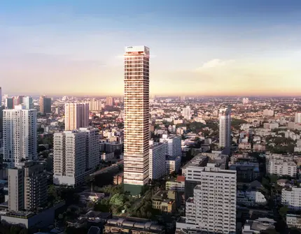 Noble Form Thonglor luxury high-rise - exterior sunset view