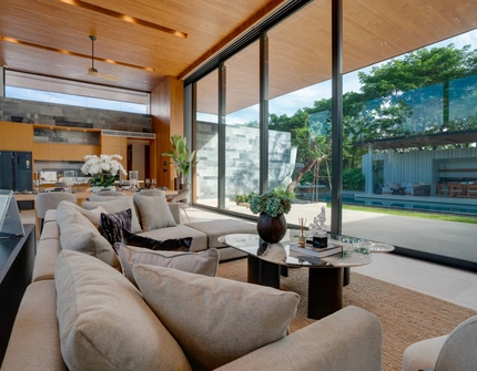 Botanica Montazure luxury villas Phuket - living room with high ceiling overlooking sala